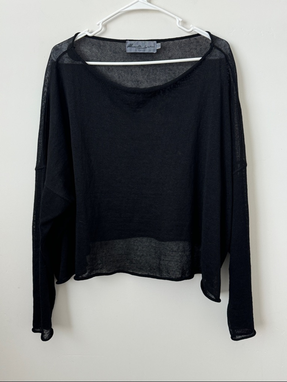 Manuelle Suibal Paris Sheer Longsleeve Black Boxy Style Top Size: 3